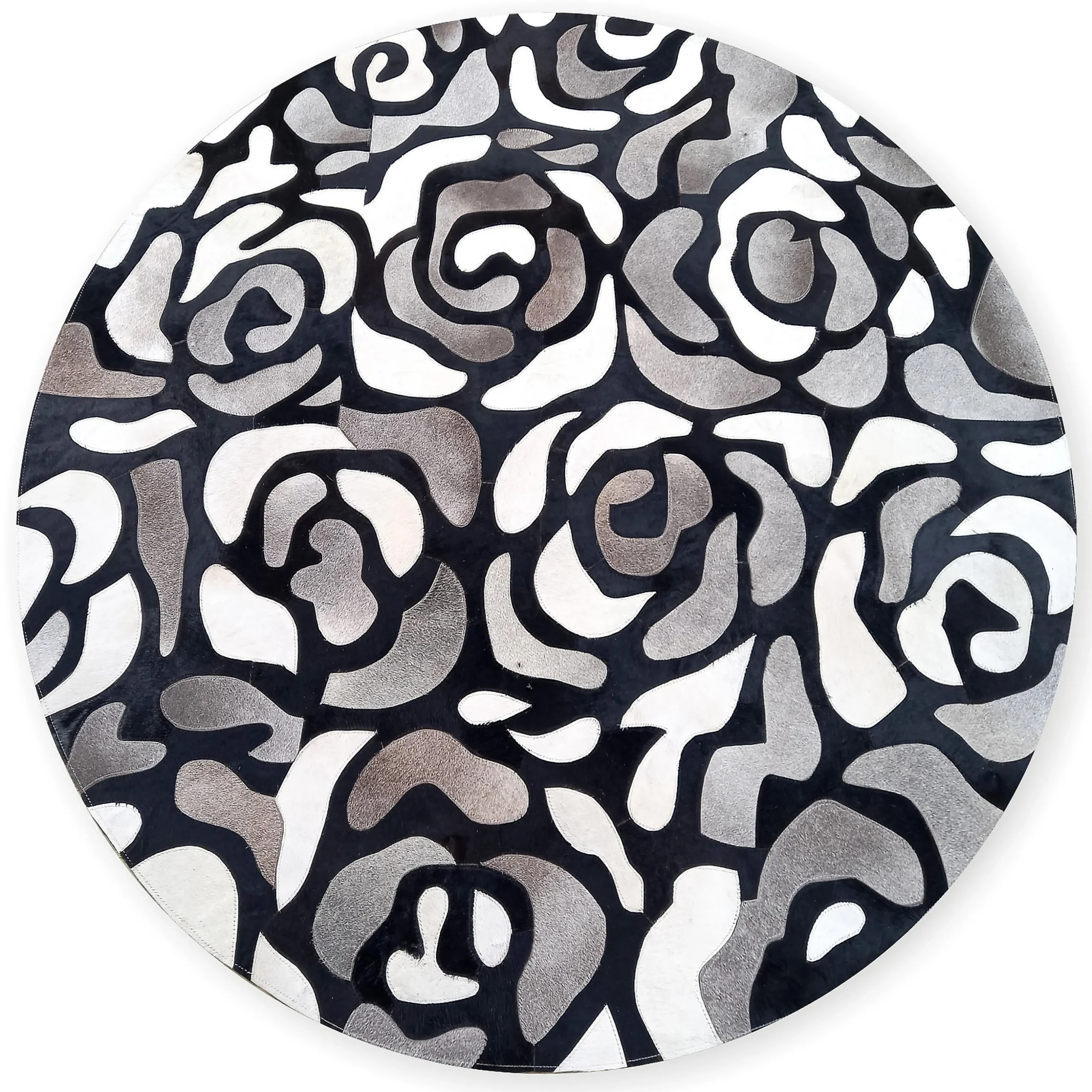 Abstract Roses Hair on Hide Grey 6' Round Rug