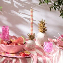 Bands Pink Dinner Candles, Set of 2