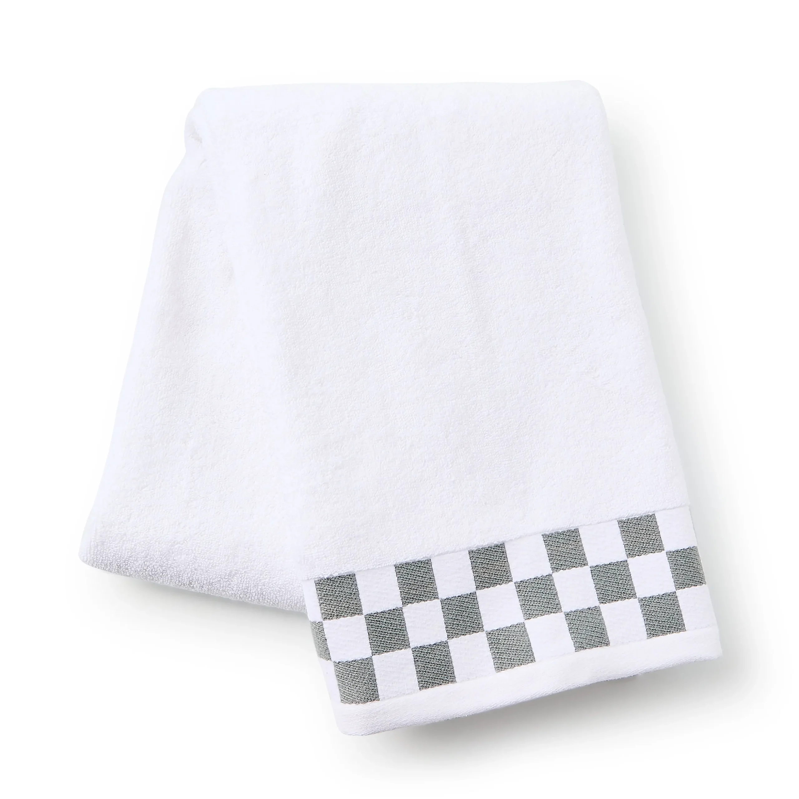Bath Towel with Grey Check Border
