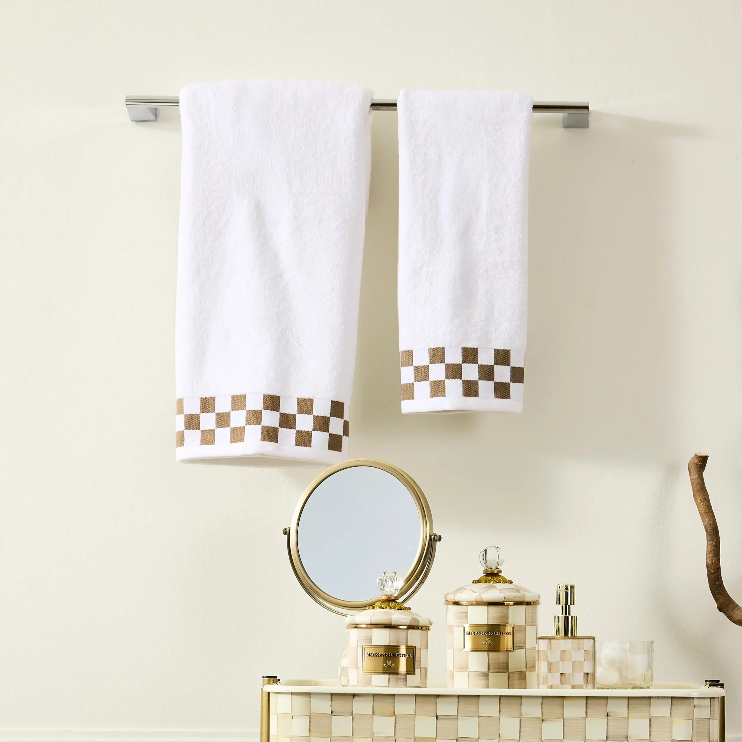 Bath Towel with Mocha Check Border