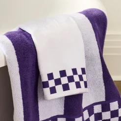 Bath Towel with Violet Check Border