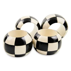 Black and White Check Wood Napkin Rings, Set of 4