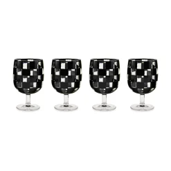 Black Check Acrylic Water Goblets, Set of 4