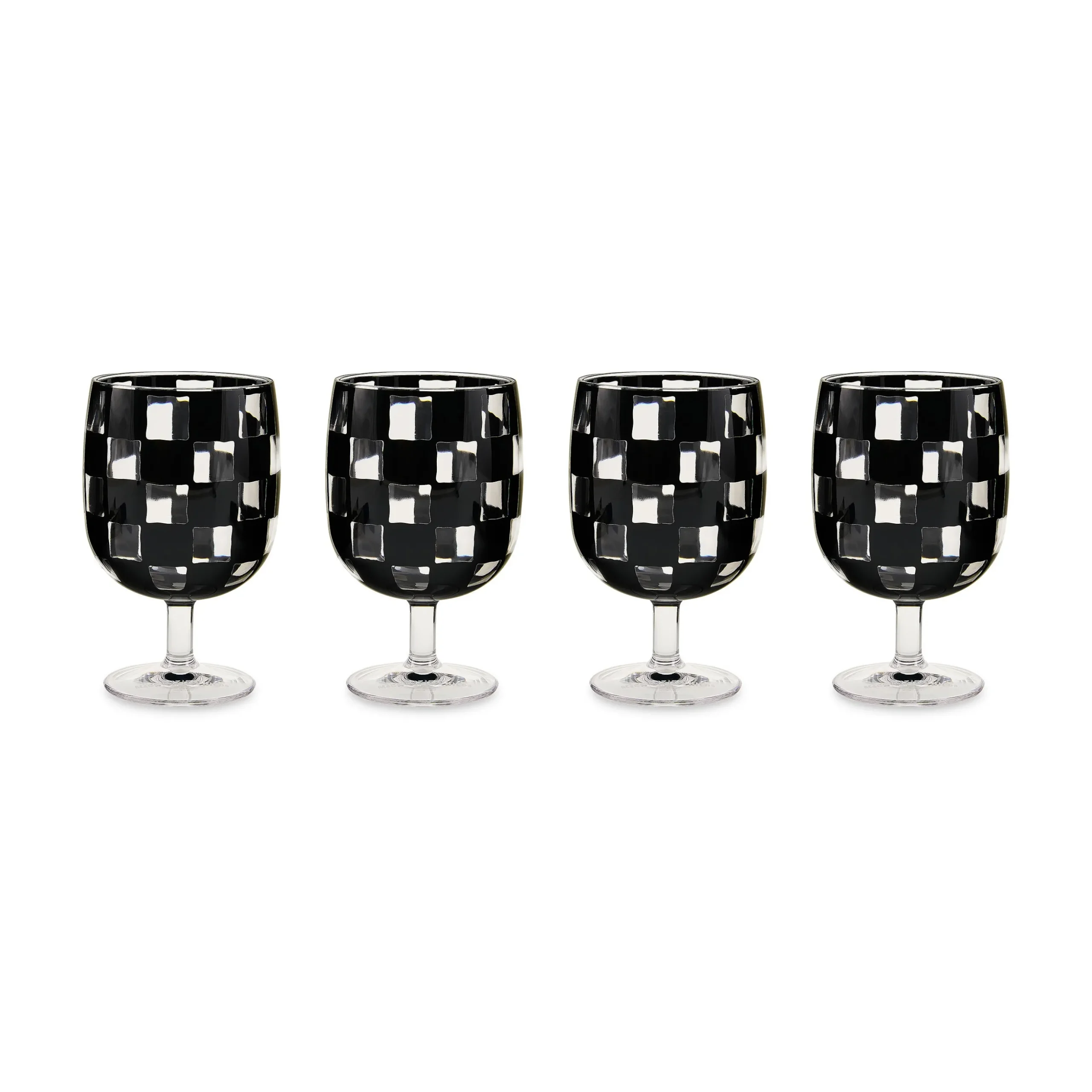 Black Check Acrylic Water Goblets, Set of 4