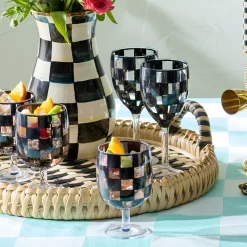 Black Check Acrylic Water Goblets, Set of 4
