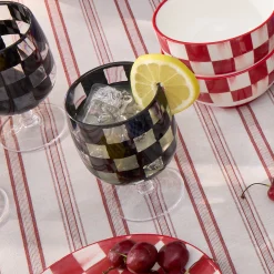 Black Check Acrylic Water Goblets, Set of 4