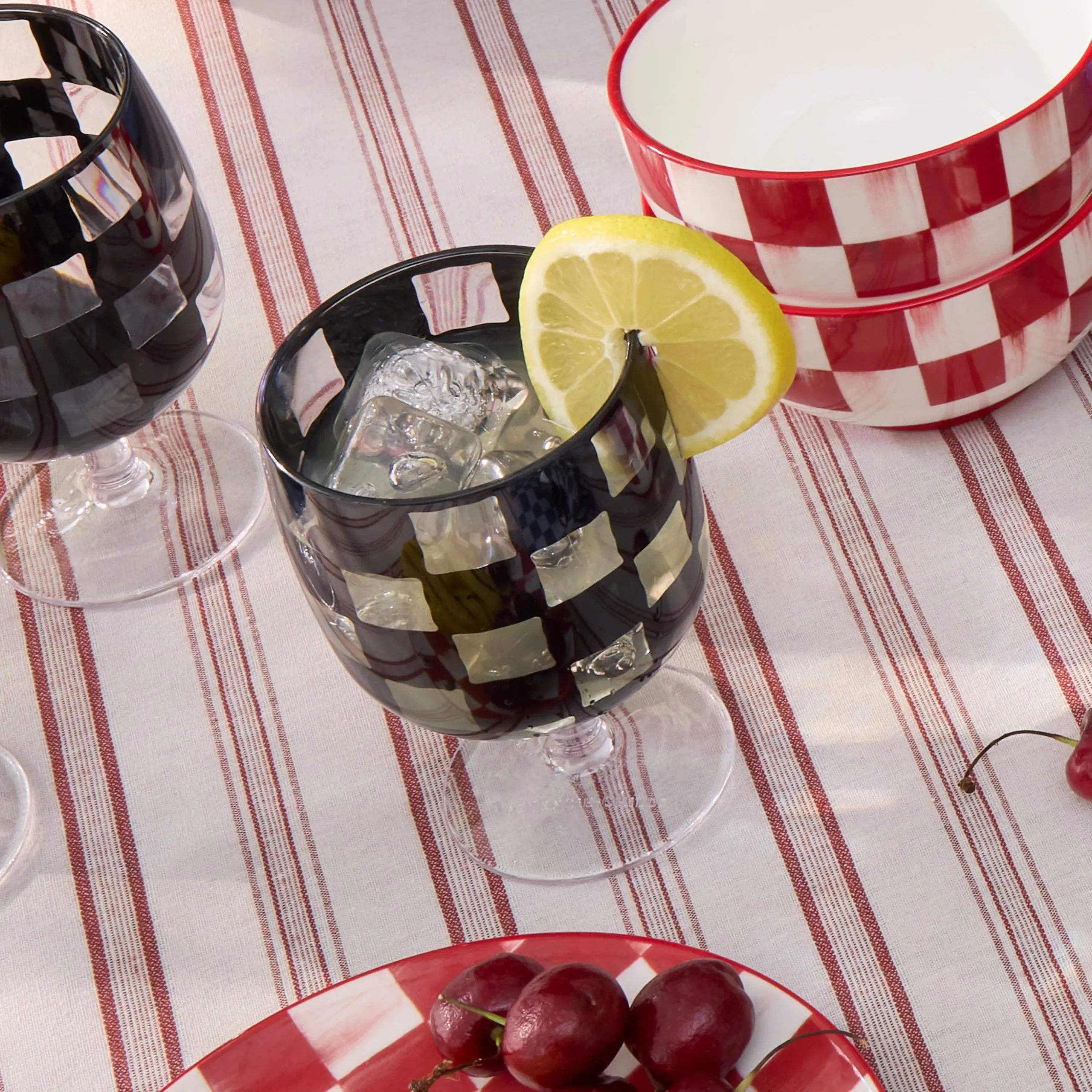 Black Check Acrylic Water Goblets, Set of 4
