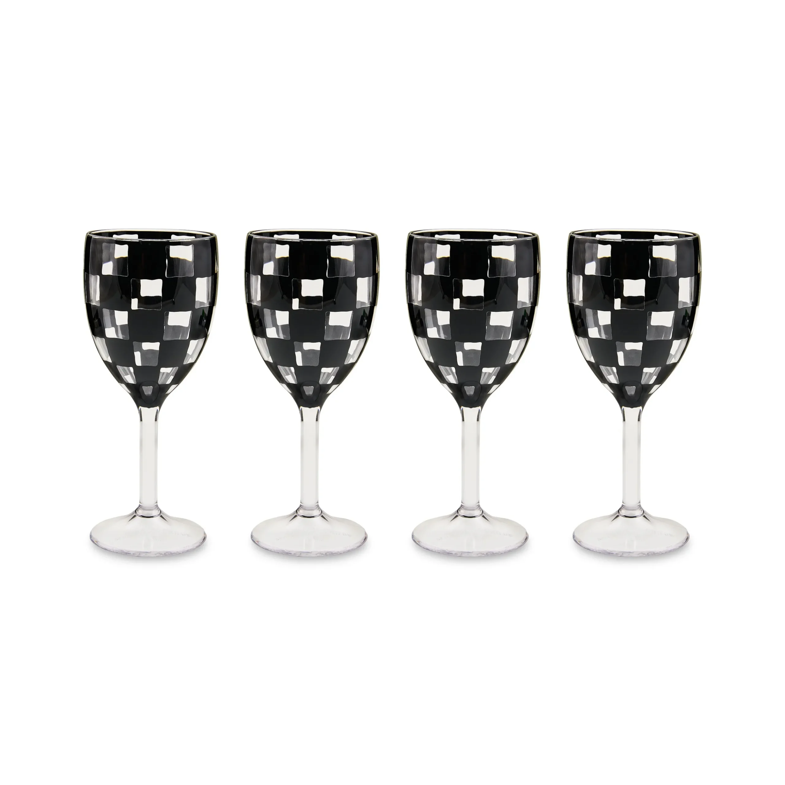 Black Check Acrylic Wine Goblets, Set of 4