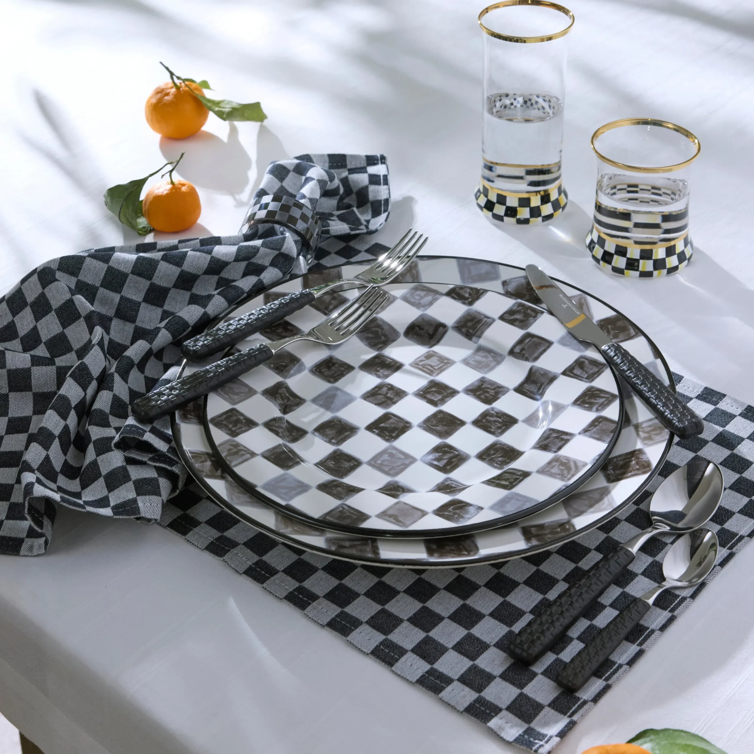 Black Check Dinner Plate