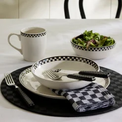 Black Check Faux Leather Placemat