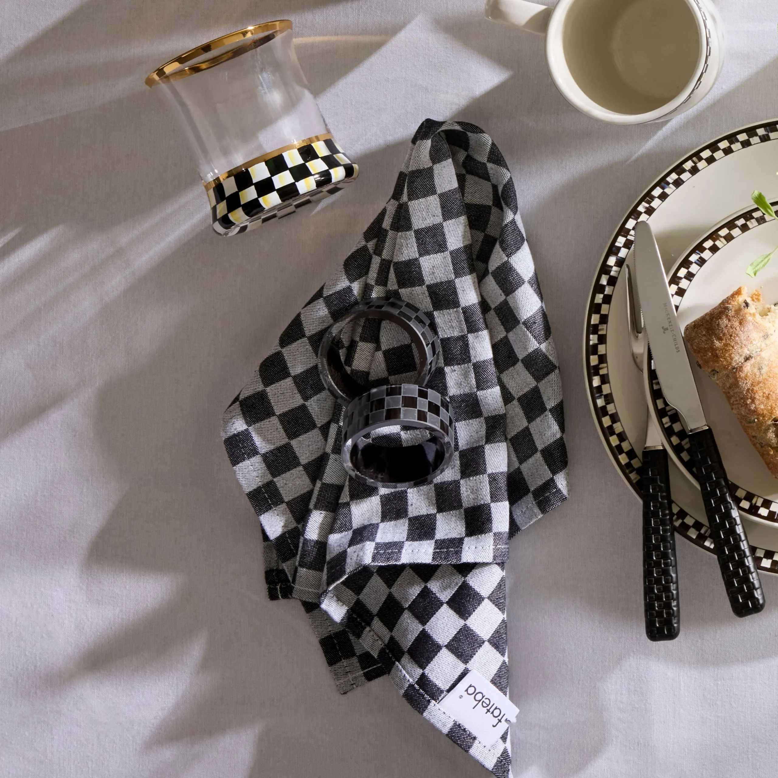 Black Check Napkin Rings, Set of 4
