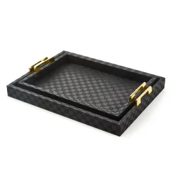 Black Faux Leather Large Tray