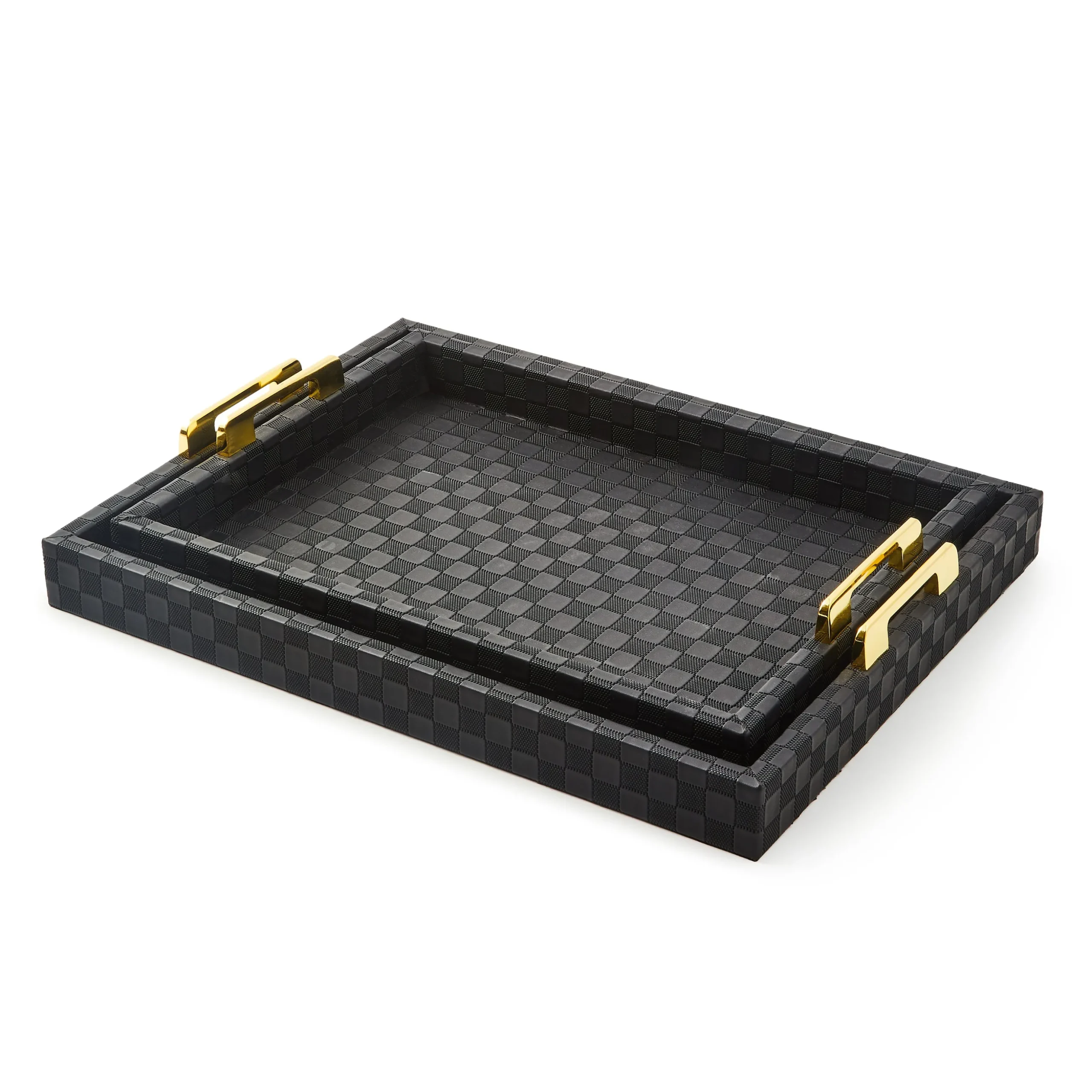 Black Faux Leather Large Tray