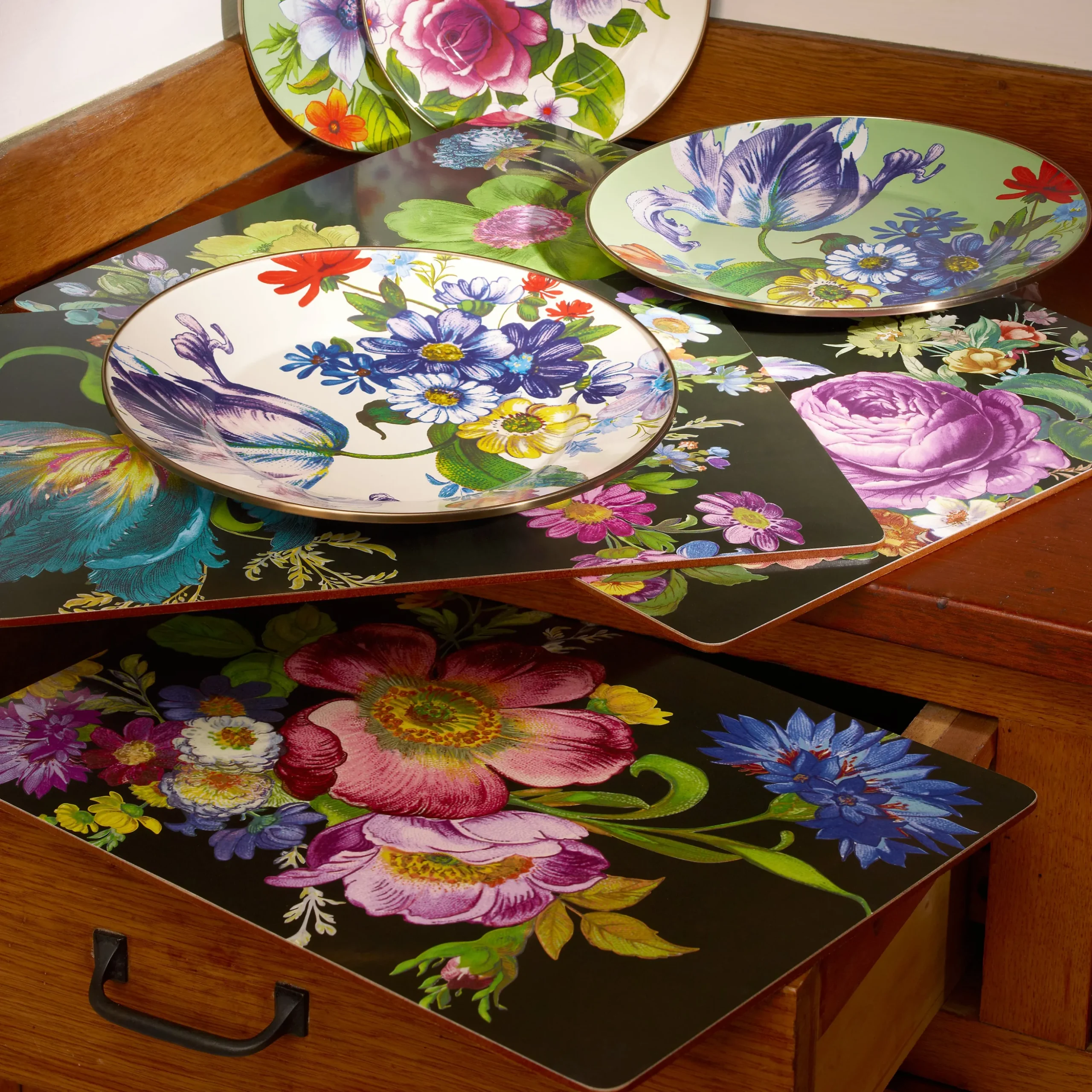 Black Flower Market Placemats, Set of 4