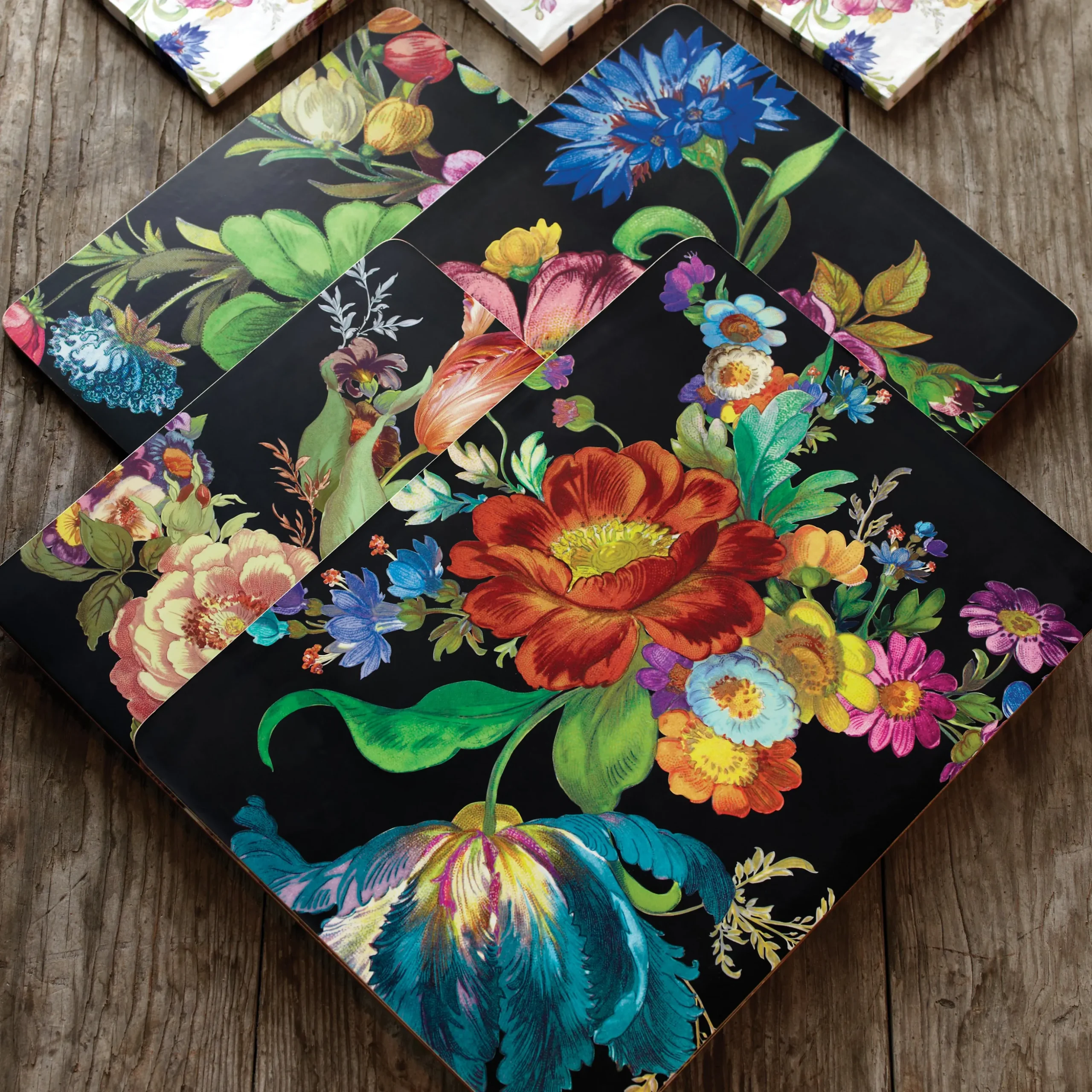 Black Flower Market Placemats, Set of 4