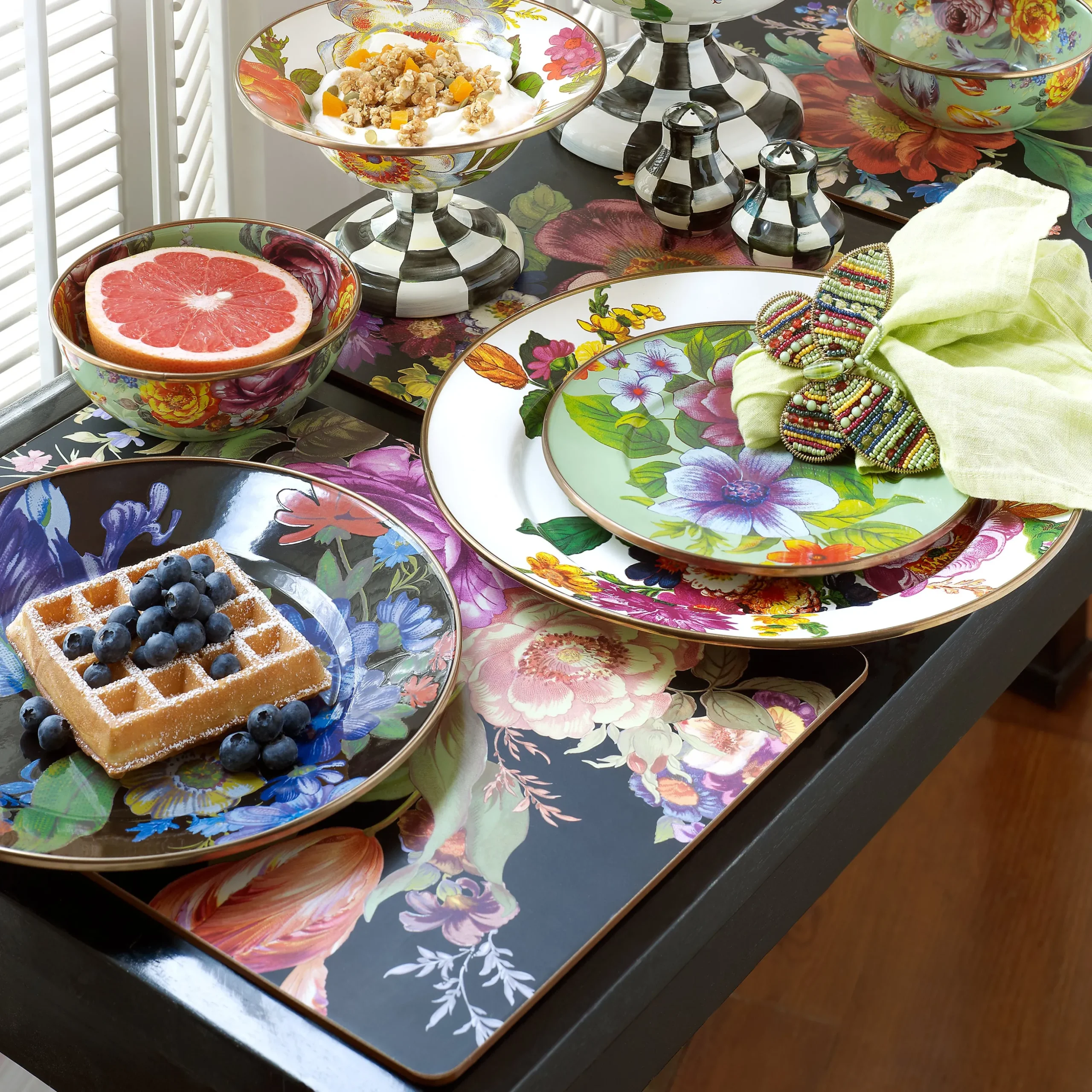 Black Flower Market Placemats, Set of 4