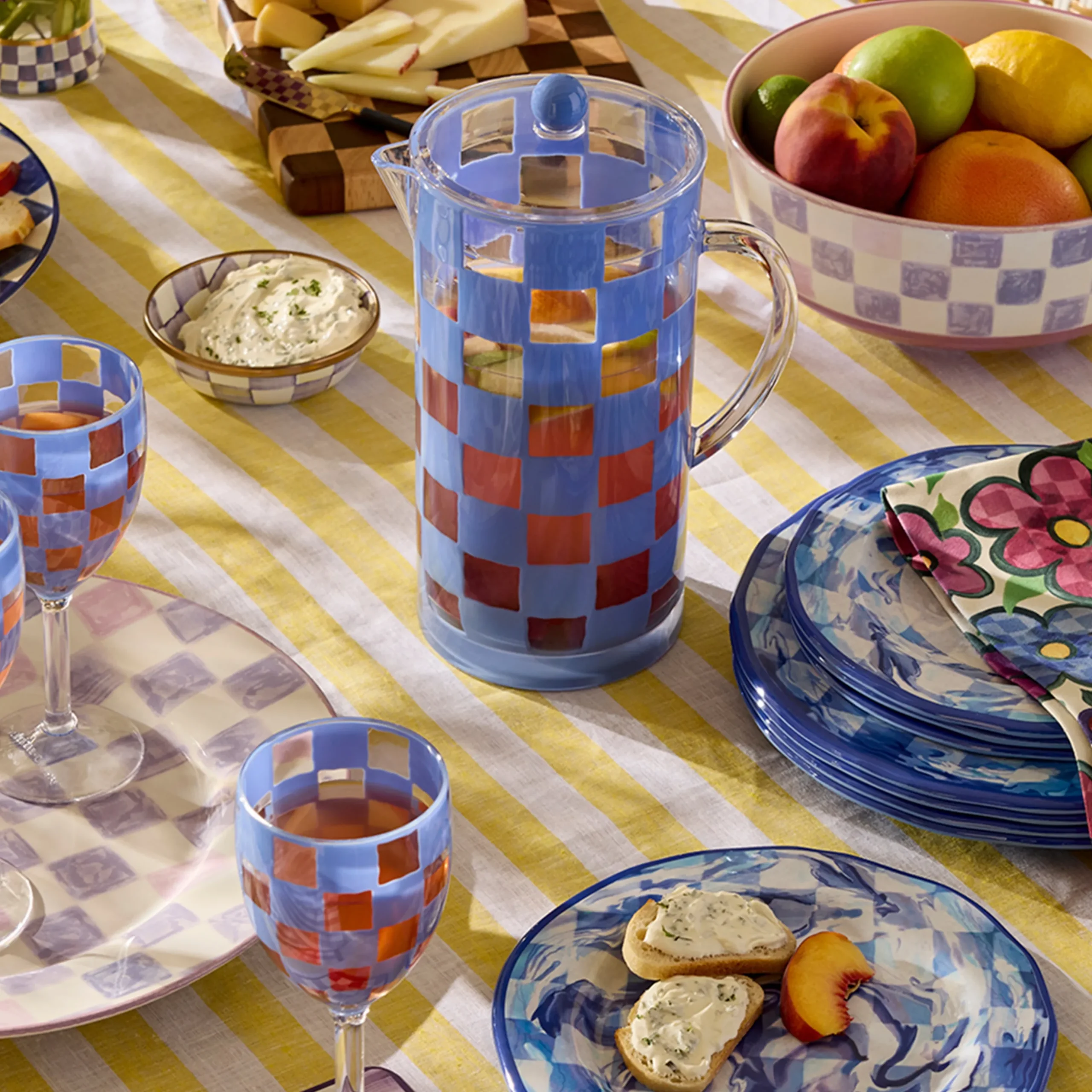 Blue Check Acrylic Pitcher
