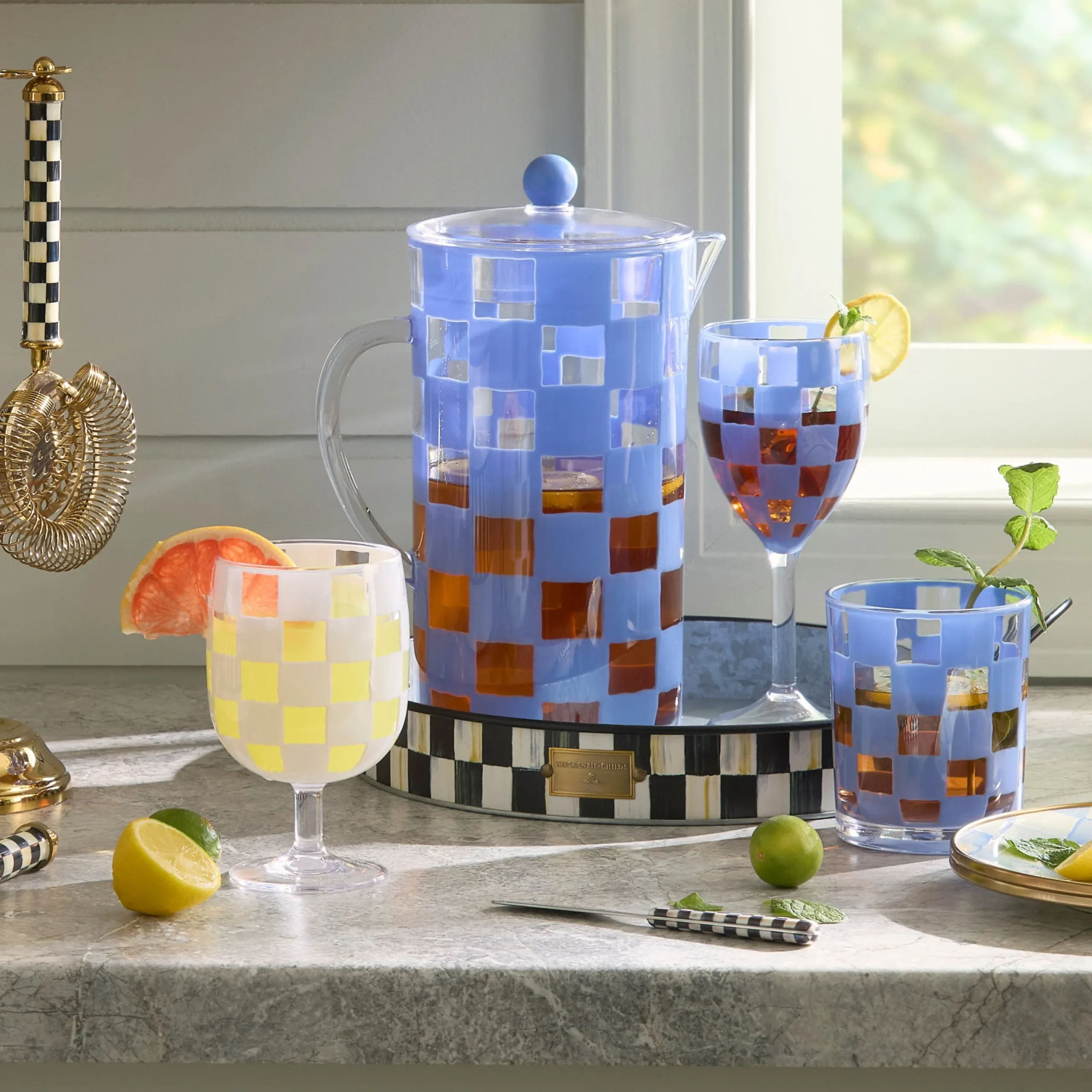 Blue Check Acrylic Pitcher