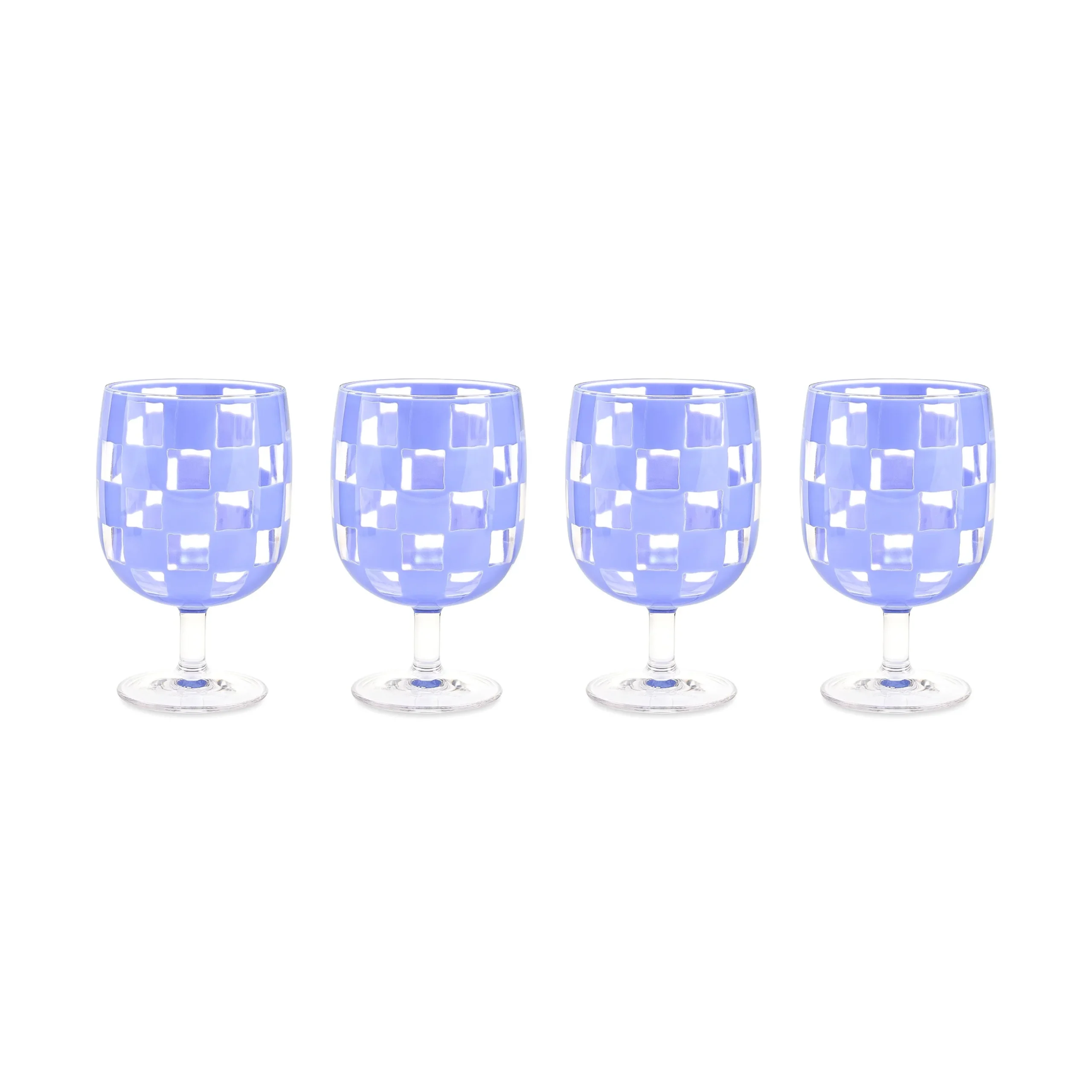 Blue Check Acrylic Water Goblets, Set of 4