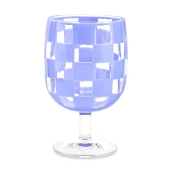 Blue Check Acrylic Water Goblets, Set of 4