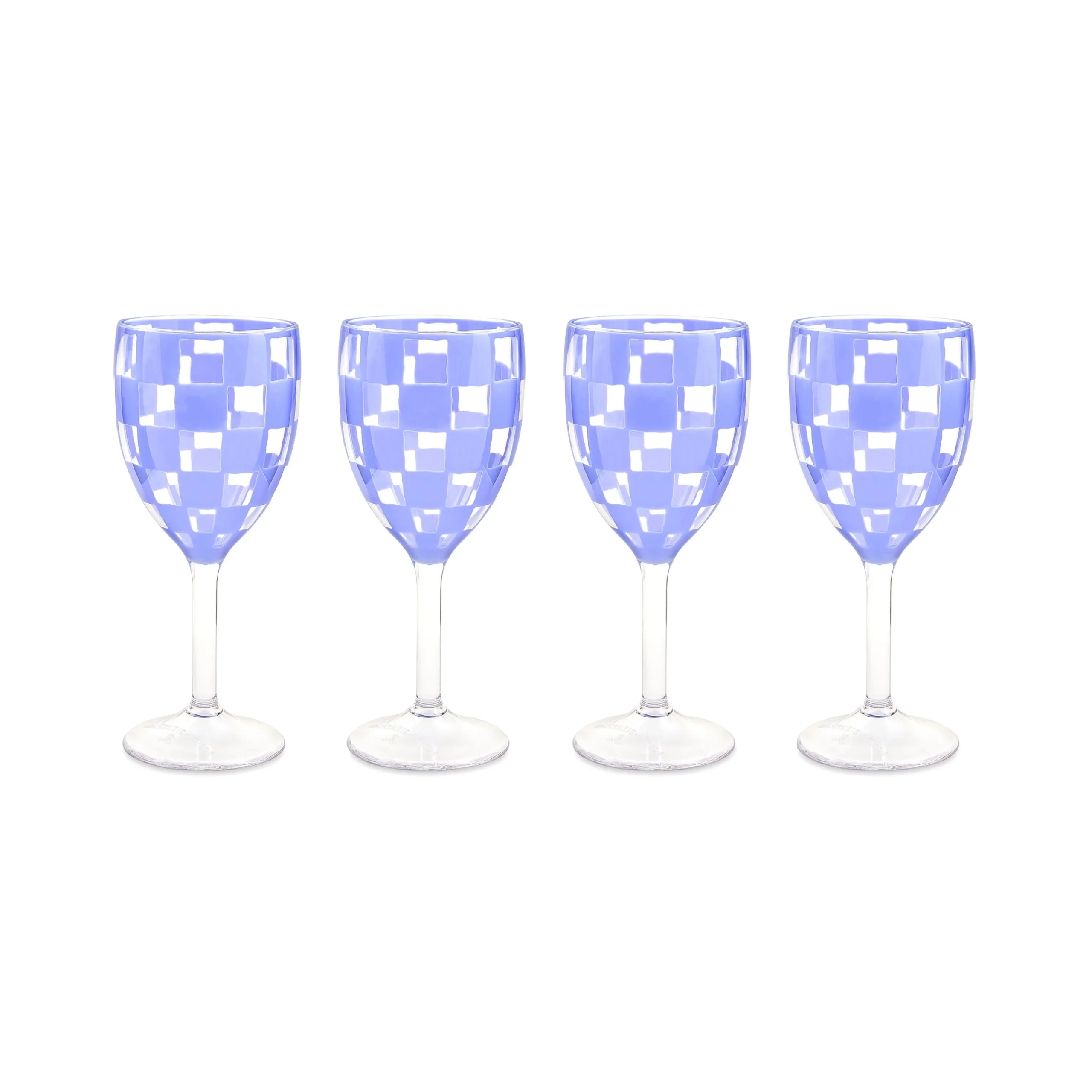Blue Check Acrylic Wine Goblets, Set of 4