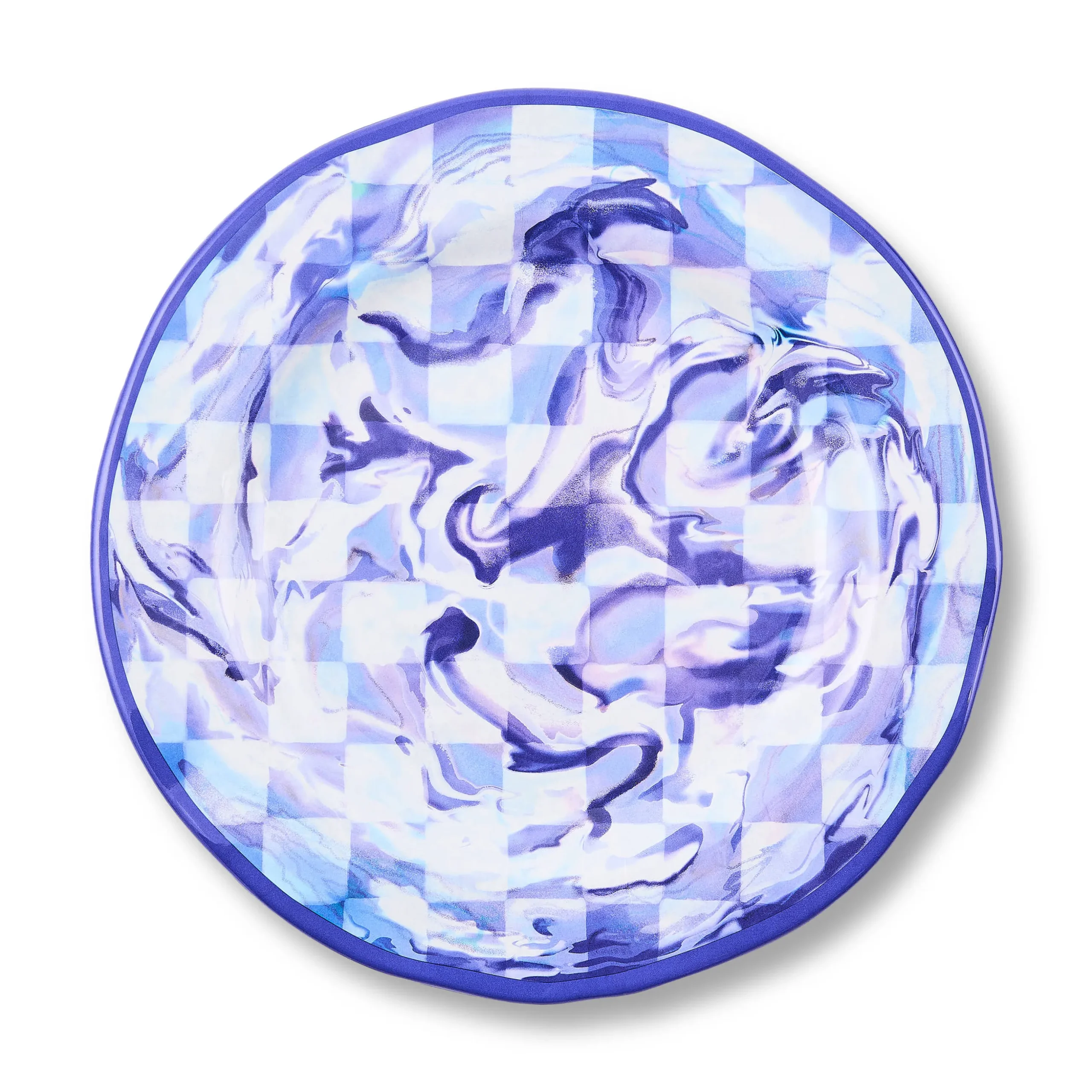 Blue Marble Check Melamine Dinner Plates, Set of 4