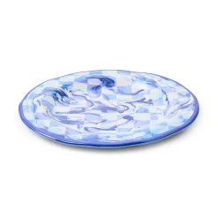 Blue Marble Check Melamine Dinner Plates, Set of 4