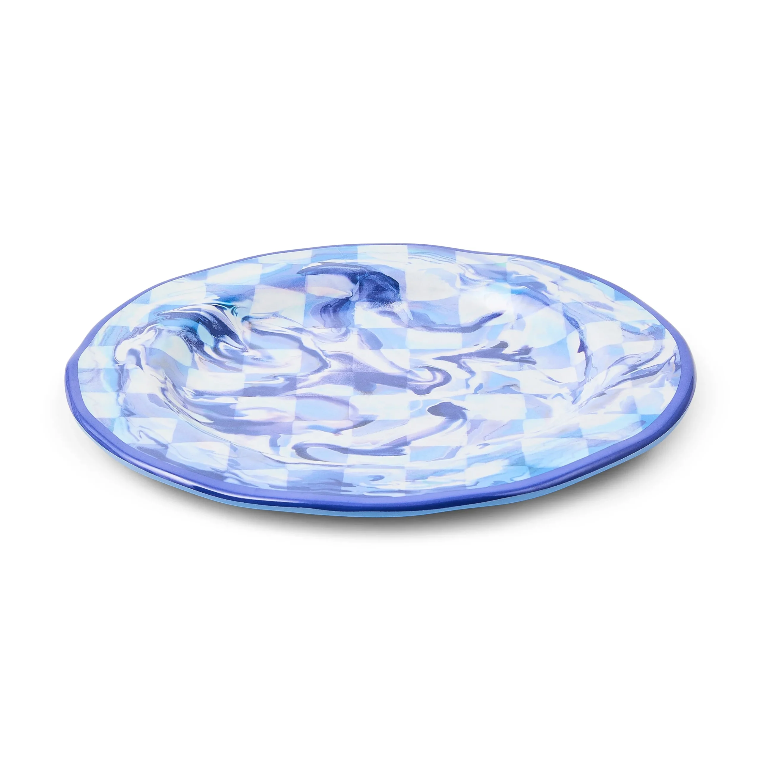 Blue Marble Check Melamine Dinner Plates, Set of 4