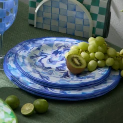 Blue Marble Check Melamine Dinner Plates, Set of 4