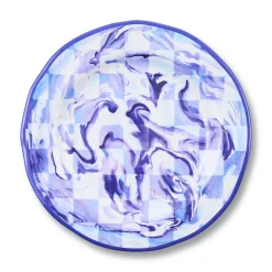 Blue Marble Check Melamine Salad Plates, Set of 4