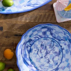 Blue Marble Check Melamine Serving Bowl