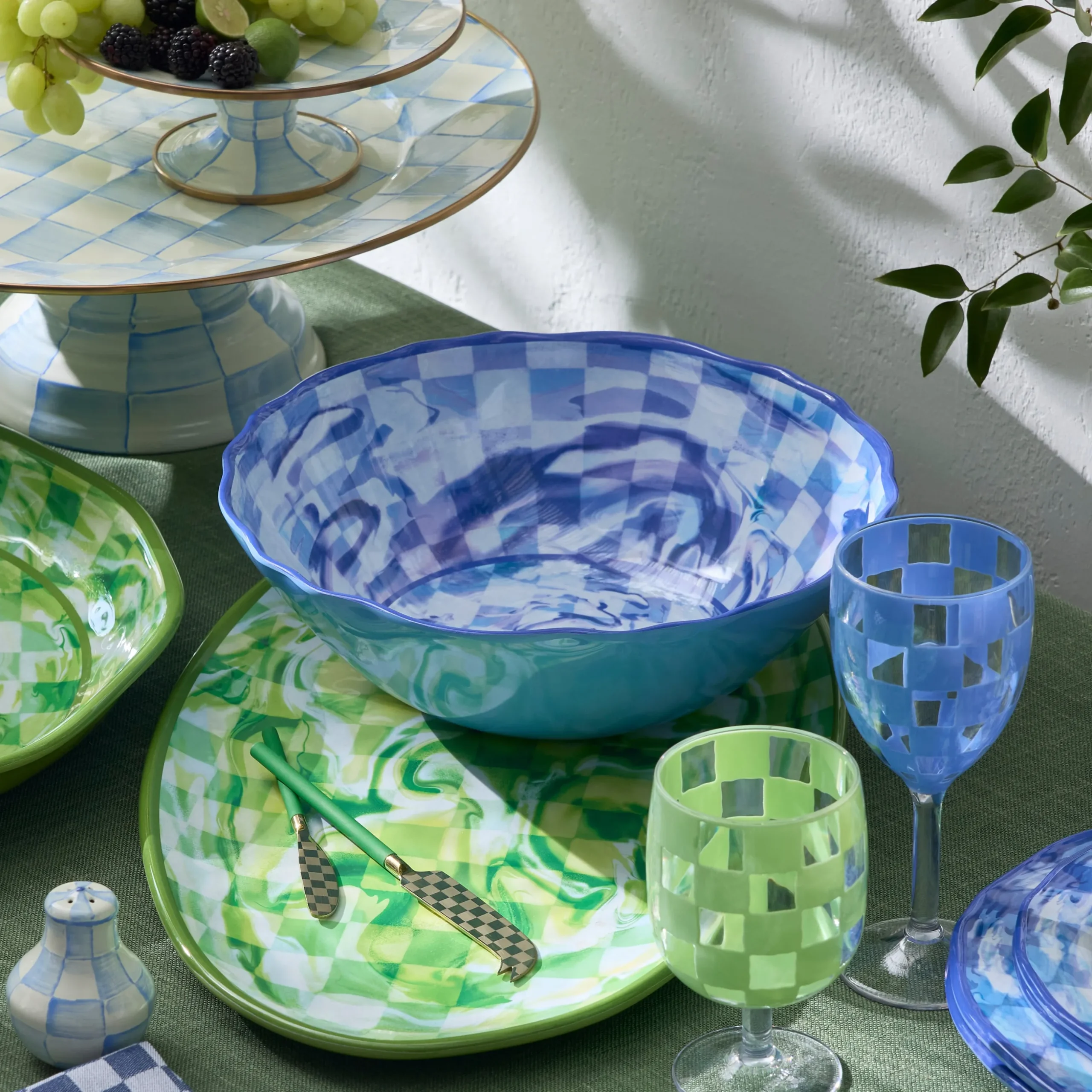 Blue Marble Check Melamine Serving Bowl