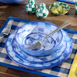 Blue Marble Check Melamine Small Bowls, Set of 4