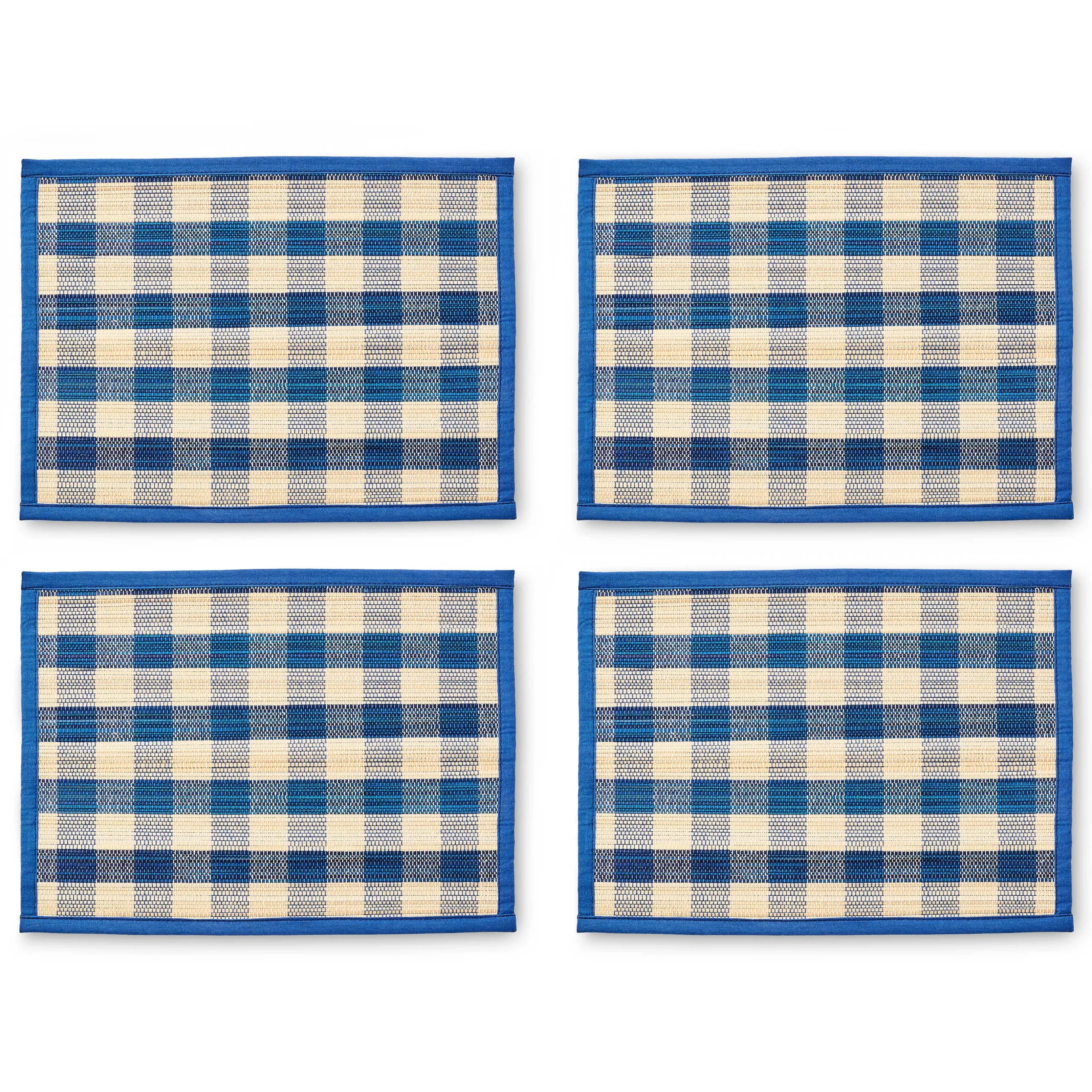 Blue Woven Check Straw Placemats, Set of 4