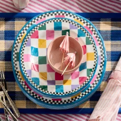 Blue Woven Check Straw Placemats, Set of 4