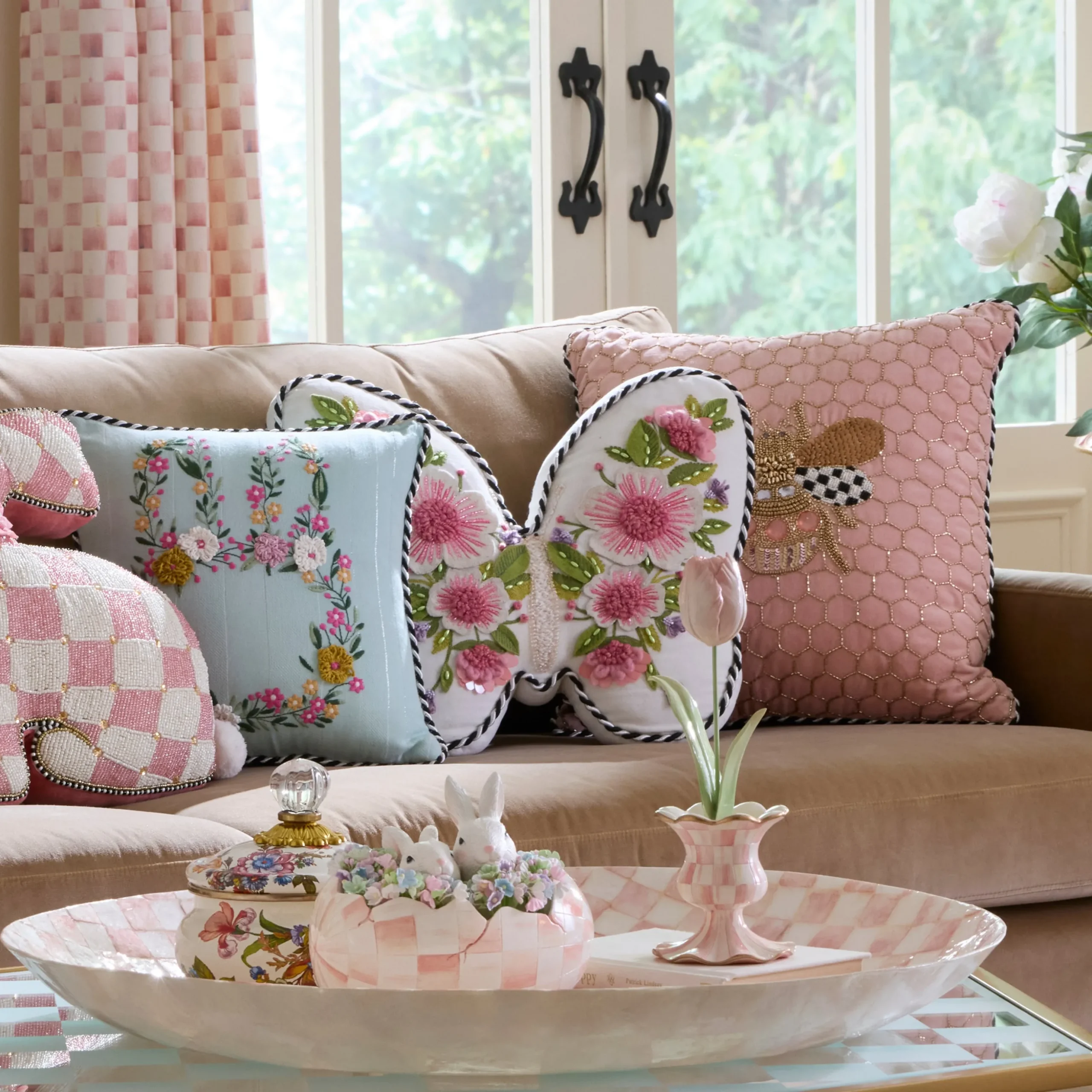 Butterfly Shaped Floral Throw Pillow