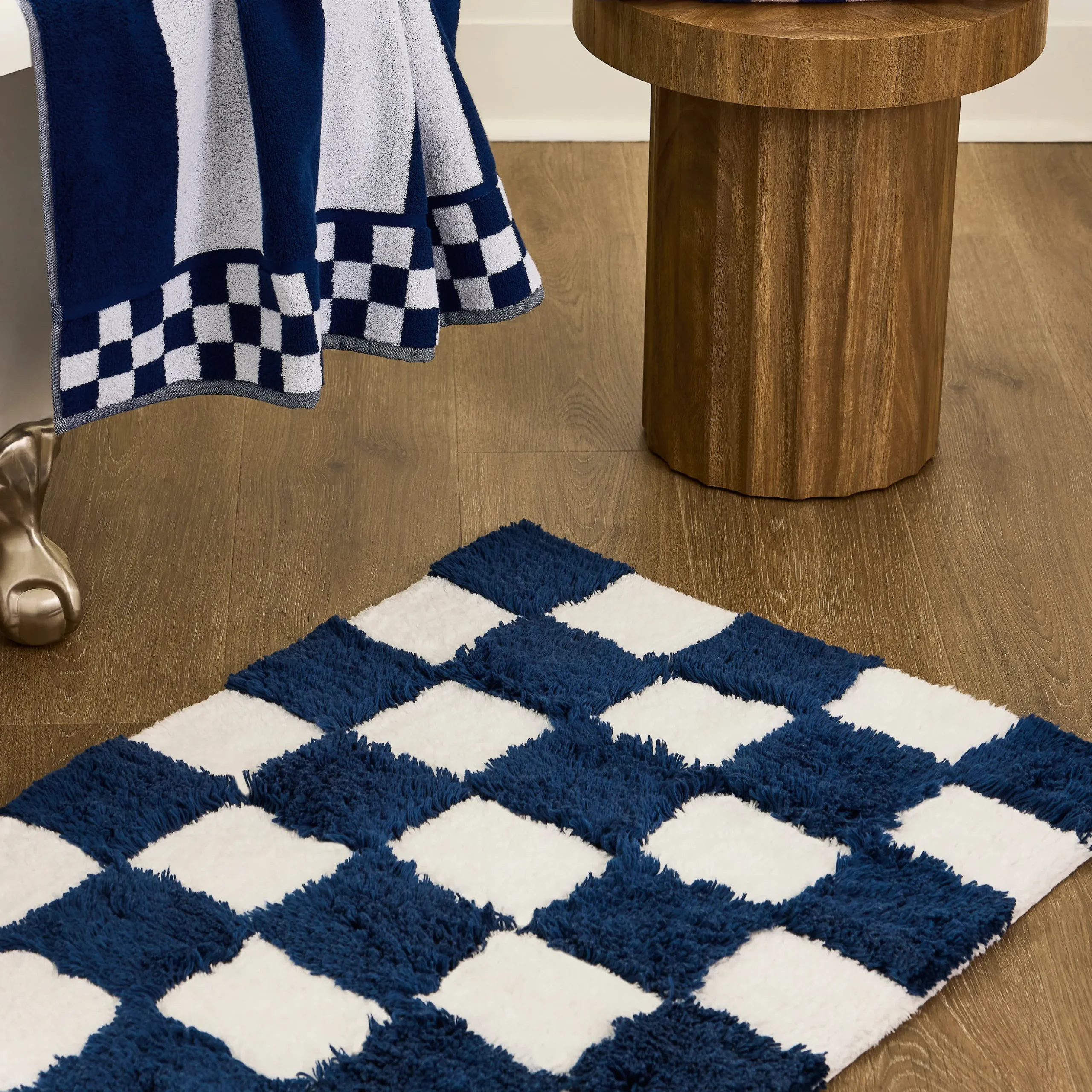 Checkerboard Indigo Bath Rug