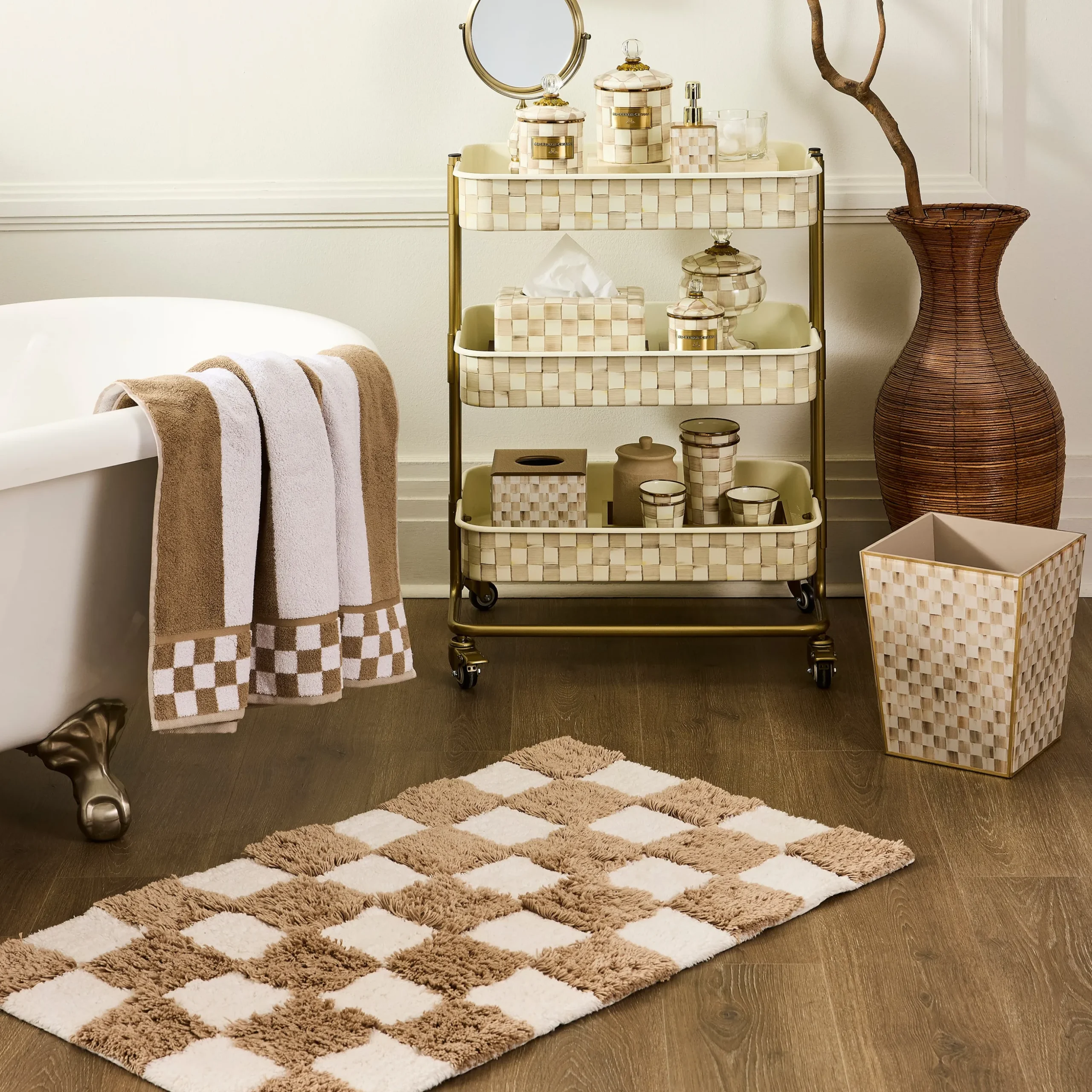 Checkerboard Taupe Bath Rug