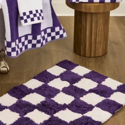 Checkerboard Violet Bath Rug