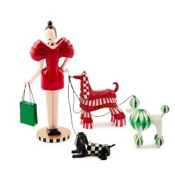 Check It Out Shopper Lady with Dogs Figurine