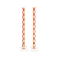 Check Pink Dinner Candles, Set of 2