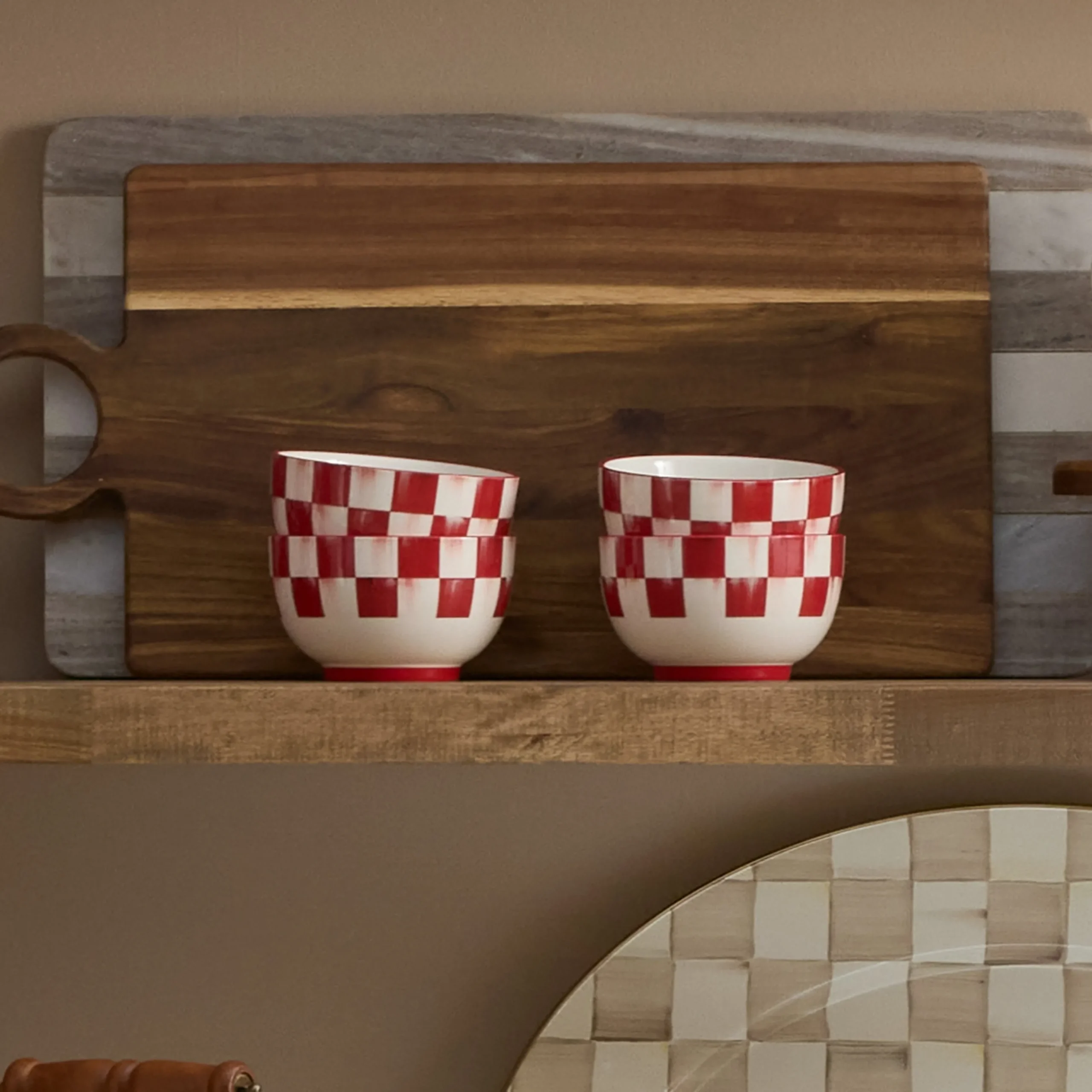 Cherry Check Breakfast Bowls, Set of 4