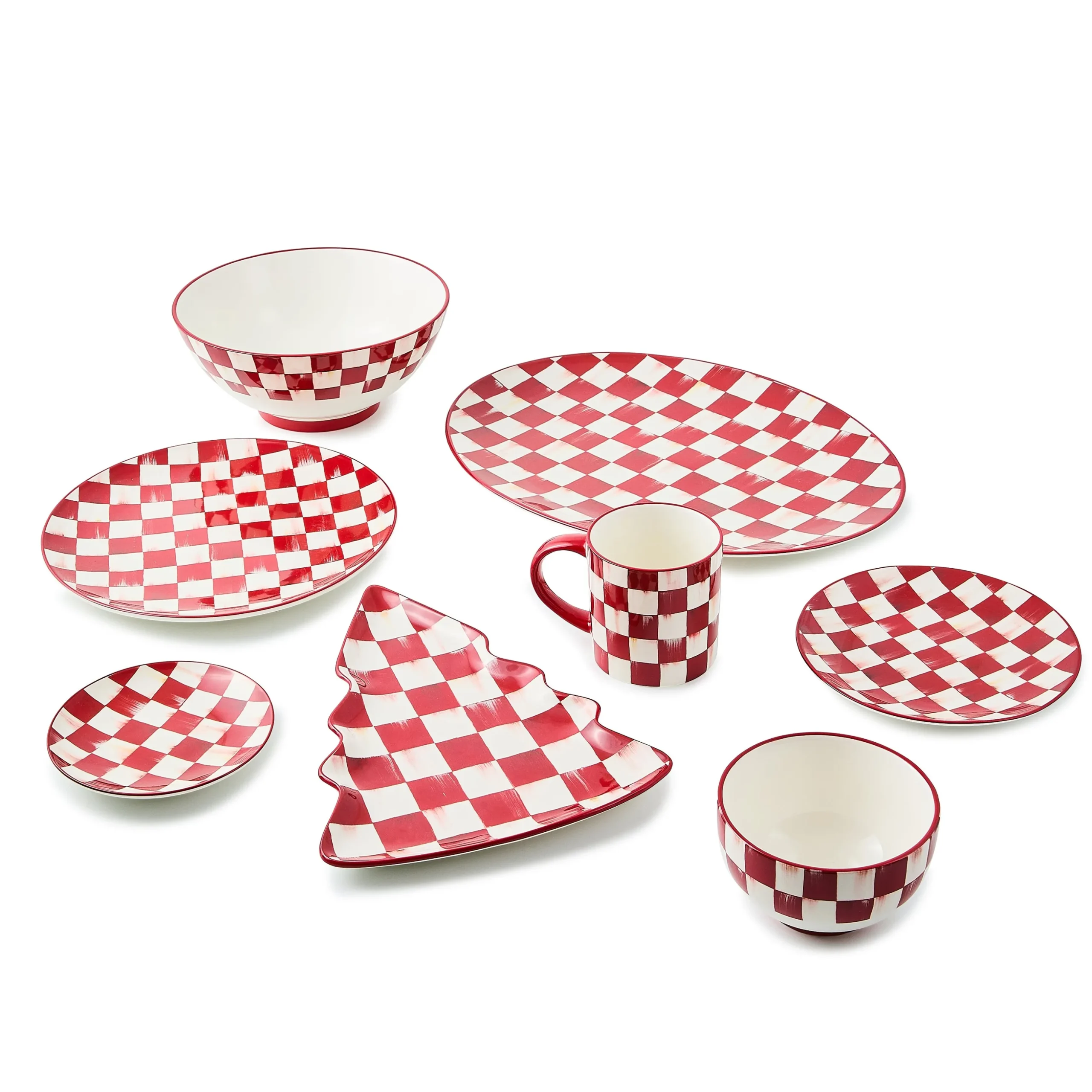 Cherry Check Breakfast Bowls, Set of 4