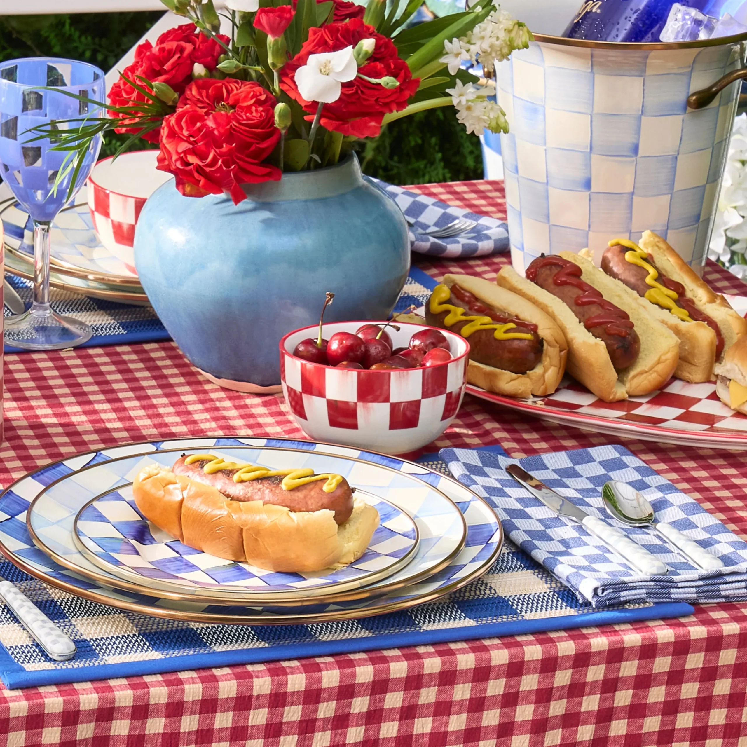 Cherry Check Breakfast Bowls, Set of 4