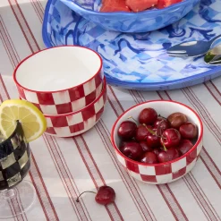 Cherry Check Breakfast Bowls, Set of 4