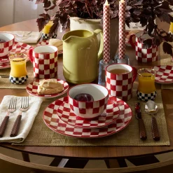 Cherry Check Dinner Plates, Set of 4