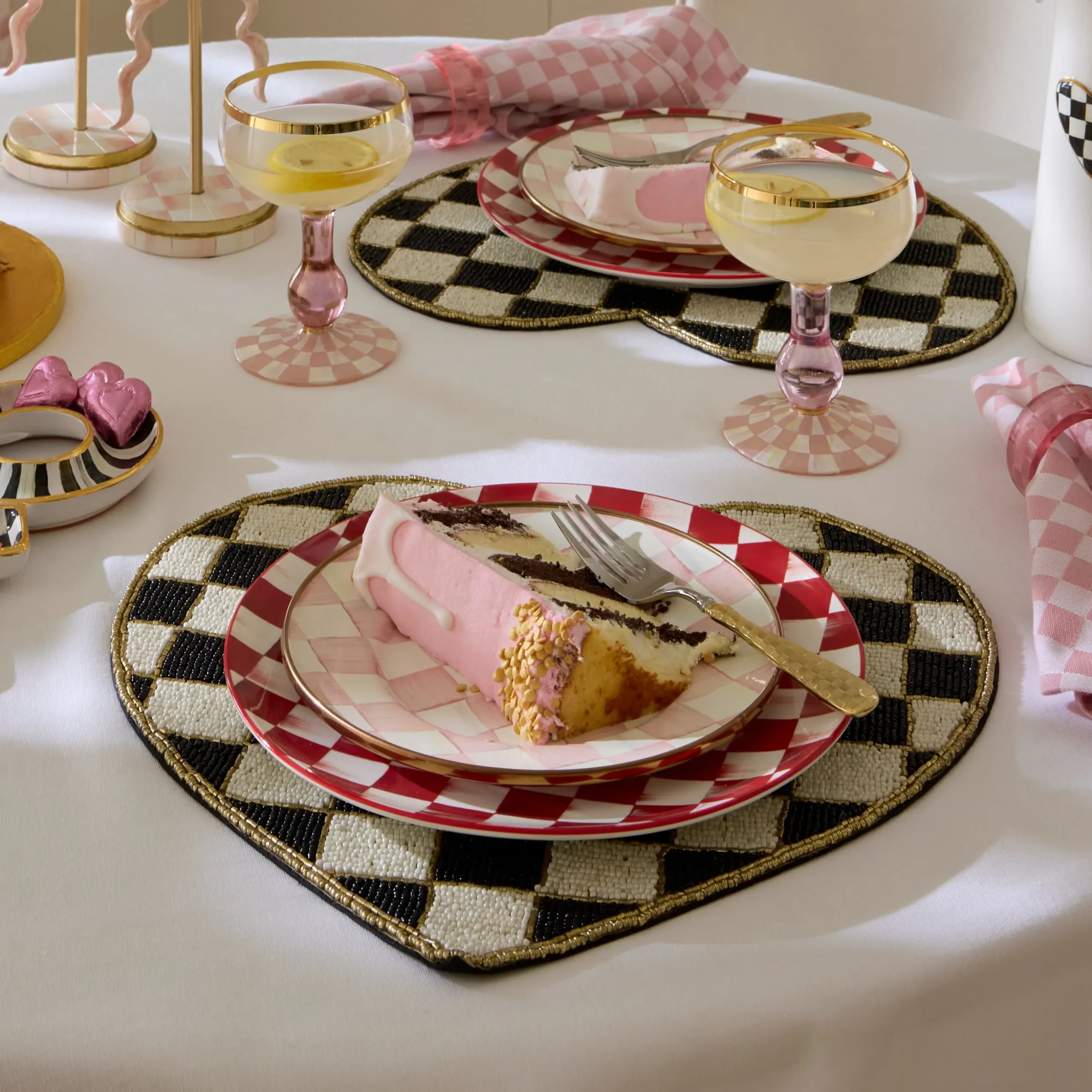 Cherry Check Dinner Plates, Set of 4