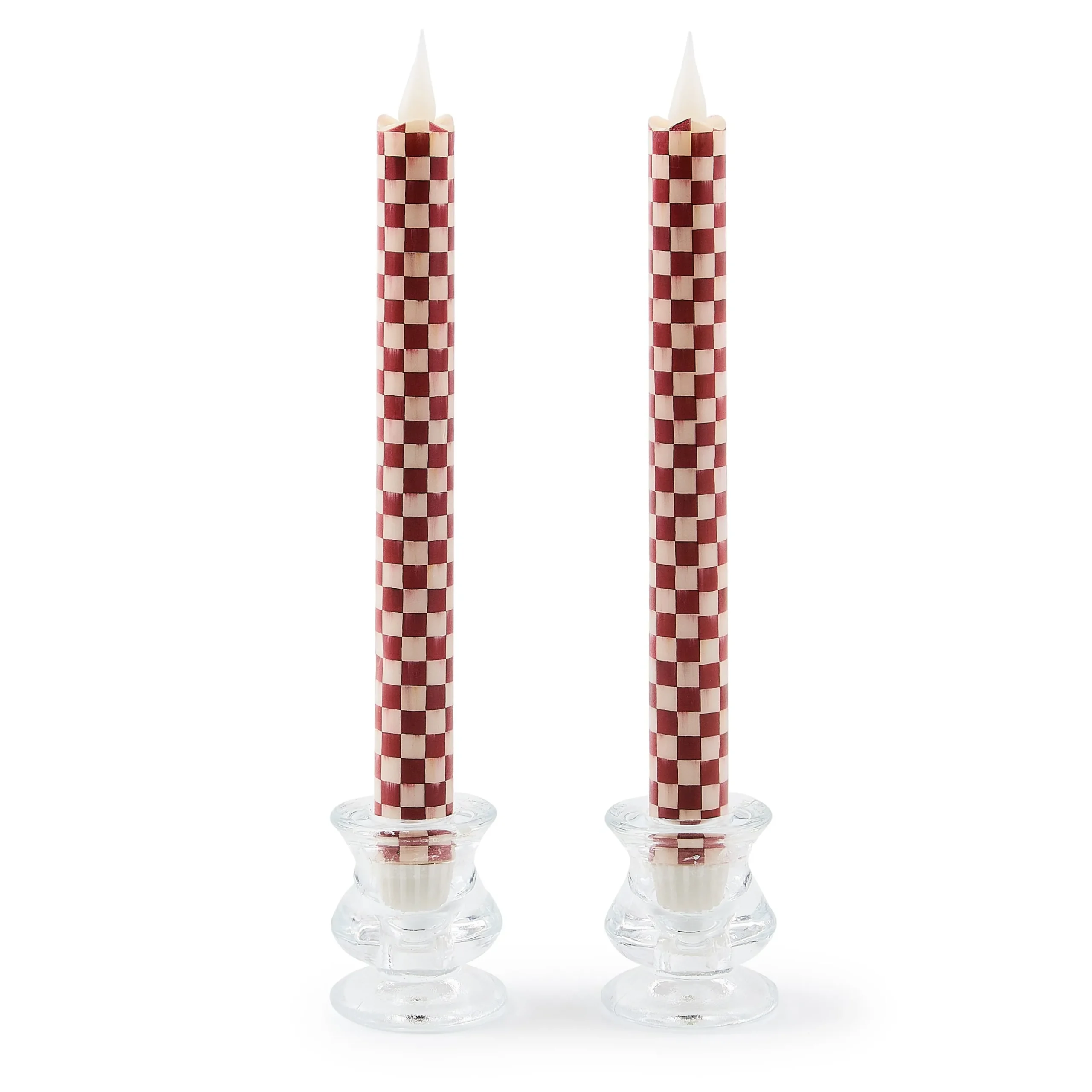 Cherry Check Flameless Dinner Candles, Set of 2
