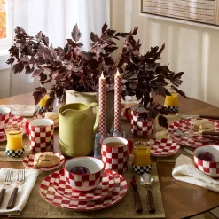 Cherry Check Flameless Dinner Candles, Set of 2