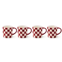Cherry Check Mugs, Set of 4